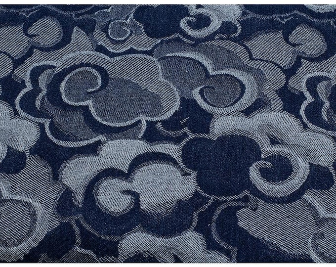 Jacquard Denim Fabric: 3D Cloud Pattern, Thick Cotton - 59"