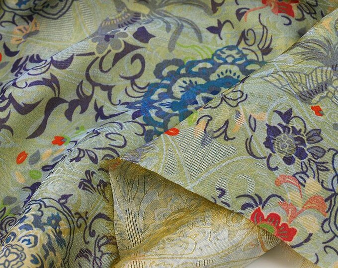 Teal Floral Brocade-Style Jacquard Fabric with Shimmer — Luxurious Rayon Blend Decorative Textile - 59" Wide