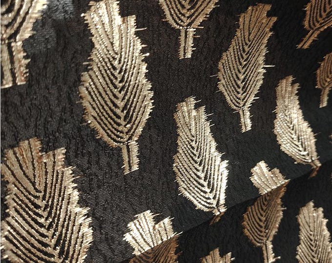 Jacquard Fabric 3D gold thread, Black & Gold Design, 59" Wide, Upholstery, Decor, Costume, Curtain, Handbag, Sewing, DIY/Fabric by the meter