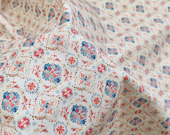 60s 100% cotton Fabric, 59“W, Upholstery, Costume, Curtain, Handbag, Scarf, Sewing, Handmade, DIY, Quilting, drapery/Fabric by the meter,