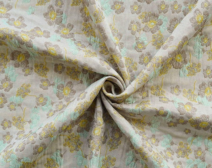 Embossed Ditsy Floral Jacquard Fabric: Pastoral Upholstery & Drapery, 57" Wide