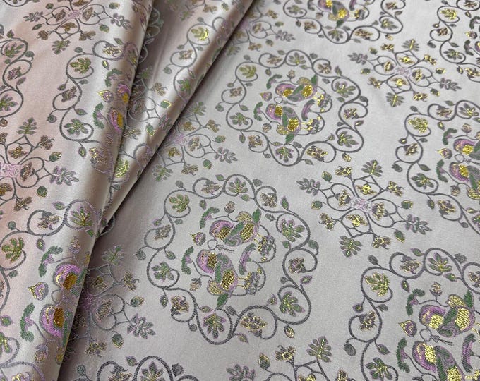 Silk Brocade Fabric mandarin duck foil, Wedding Damask, 45"W, Upholstery, Decor, Costume, Curtain, Bag, Sewing, Quilting/Fabric by the meter