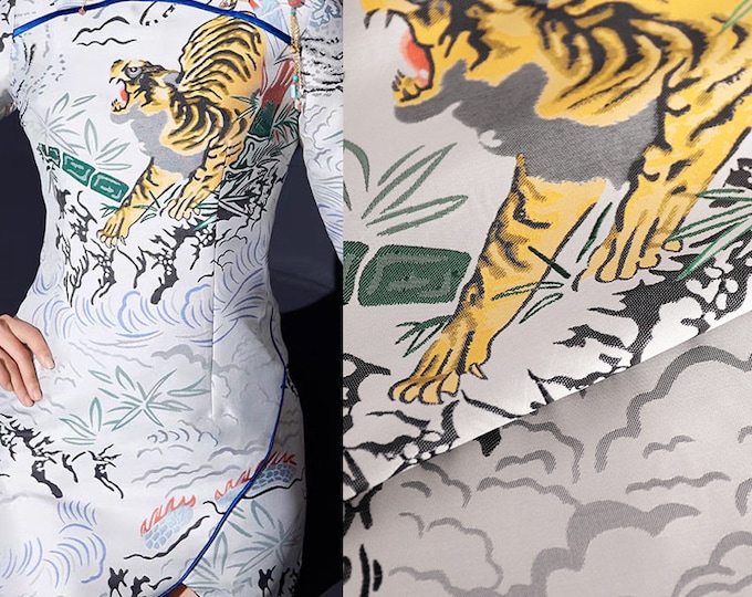 Soft and Breathable Jacquard Tiger fabric, designer fabric, Upholstery, Prom dress and Sewing fabric, 59“ W By 1 Meter on SALE