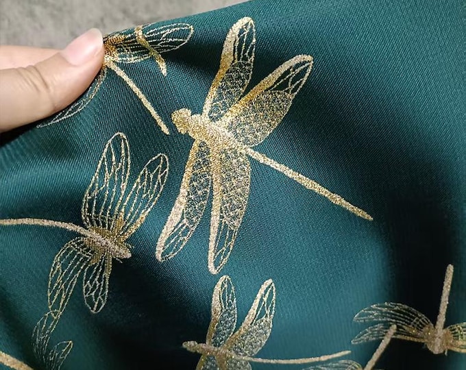 Gold Dragonfly Brocade Fabric: Elegant Cheongsam & Dress Textile