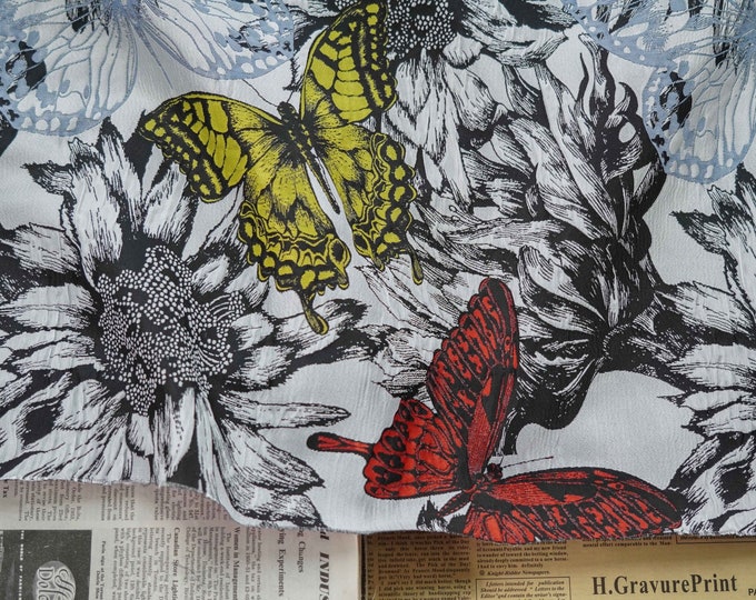 Retro court style Jacquard fabric, Butterfly pattern, drapery, Upholstery, Decor, Costume, Curtain, Handbag, Sewing, DIY, 60"W By 1 Meter