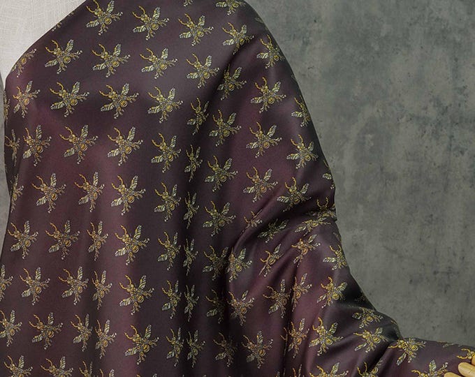 63" Asian Jacquard Brocade – Plum Red Queen Bee Foil Fabric for Clothing, Quilting & Bookbinding | Sale