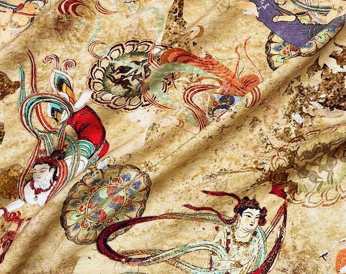 Dunhuang Flying Apsaras Fabric: Oriental Art Cotton Print for Sewing