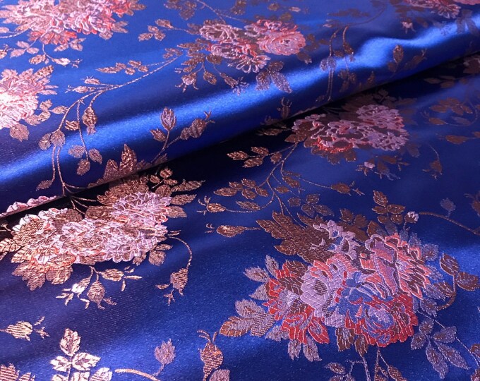 Shiny Silk Brocade Fabric Rose Flower Design, Wedding Fabric, 45" W Chinese Silk Fabric By 1 Meter on SALE, Upholstery, Quilting, Sewing