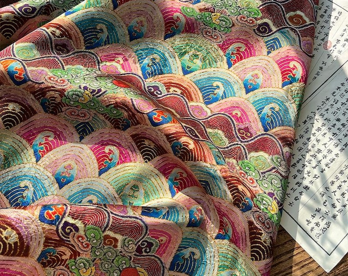 Jacquard Gambiered Canton Gauze Fabric - Xiangyun Tea Silk Brocade, 59" Wide