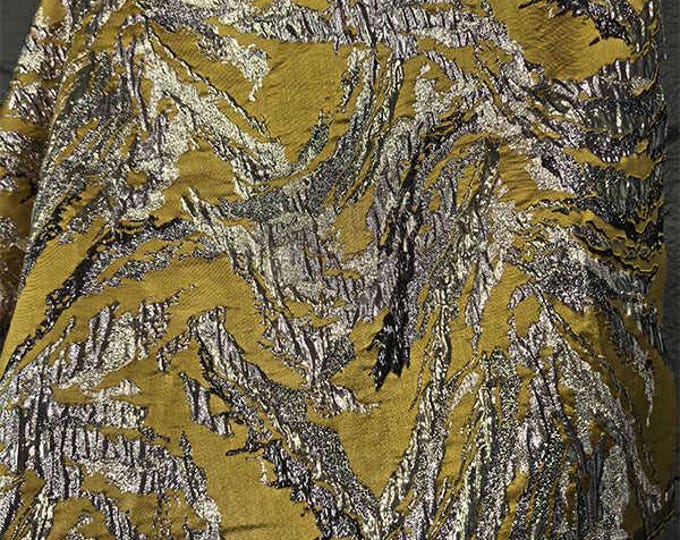 Jacquard Fabric 3D Gold thread, golden shiny mountains, 59" W, Upholstery, Decor, Costume, Curtain, Handbag, Sewing/Fabric by 1 meter