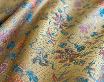57"W Song Brocade Chinese Lotus flower Silk Brocade, Emperor Tibetan robe, cheongsam, sewing, Upholstery, Quilting and drapery fabric