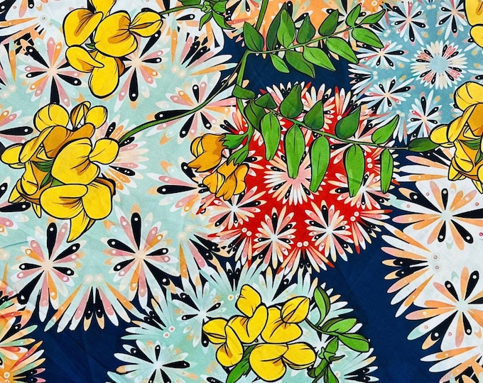 60s 100% cotton Fabric, 59“W, Upholstery, Costume, Curtain, Handbag, Scarf, Sewing, Handmade, DIY, Quilting, drapery/Fabric by the meter,