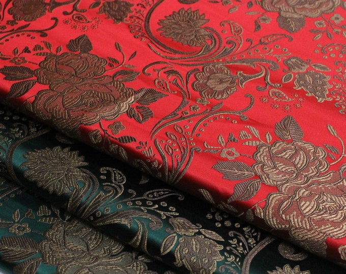Peony Flower Silk Brocade Fabric: 29.5" Wide Wedding Fabric