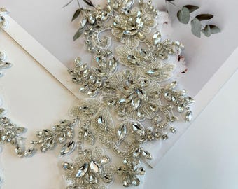 3D Floral Appliques with Diamond Sequins - Mesh Embroidered Cloth for DIY Crafts, Dance Costume Decorations, and Lace Accessories, wedding