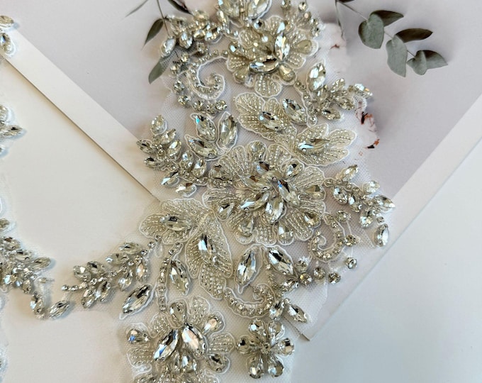 3D Floral Appliques with Diamond Sequins - Mesh Embroidered Cloth for DIY Crafts, Dance Costume Decorations, and Lace Accessories, wedding