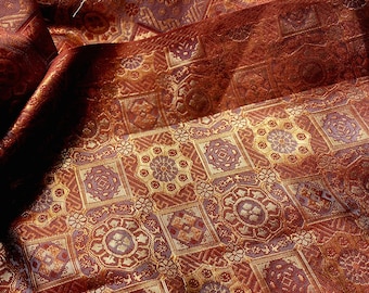 59" & 29.5"W Song Brocade, Red and gold rich precious square pattern, Emperor cheongsam, Tibetan, Upholstery, Decor, Sewing, DIY/Fabric