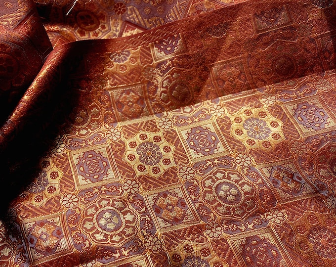 59" & 29.5"W Song Brocade, Red and gold rich precious square pattern, Emperor cheongsam, Tibetan, Upholstery, Decor, Sewing, DIY/Fabric