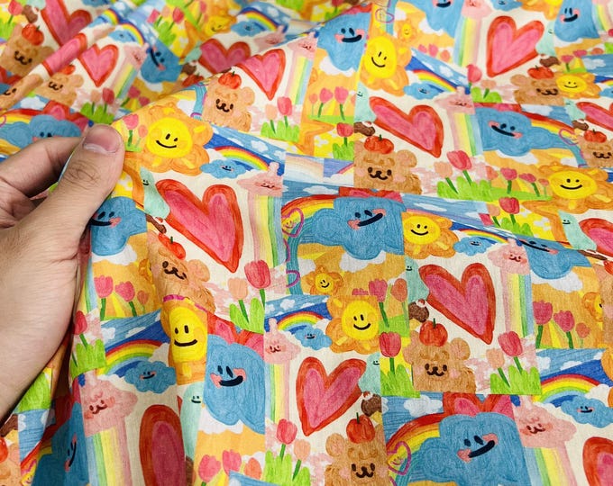 60s 100% cotton Fabric, 58“W, Upholstery, Costume, Curtain, Handbag, Scarf, Sewing, Handmade, DIY, Quilting, drapery/Fabric by the meter,