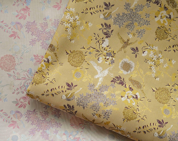 Bird flower jacquard fabric, bright color designer fabric, Upholstery, Decor, Costume, Curtain, Handbag, Sewing/Fabric by the meter, 60"