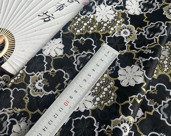 Japanese Kirin Nishijin black foil Silk Brocade Fabric| 59“Wide | Upholstery, Decor, Costume, Curtain, Handbag, Sewing/Fabric by the meter