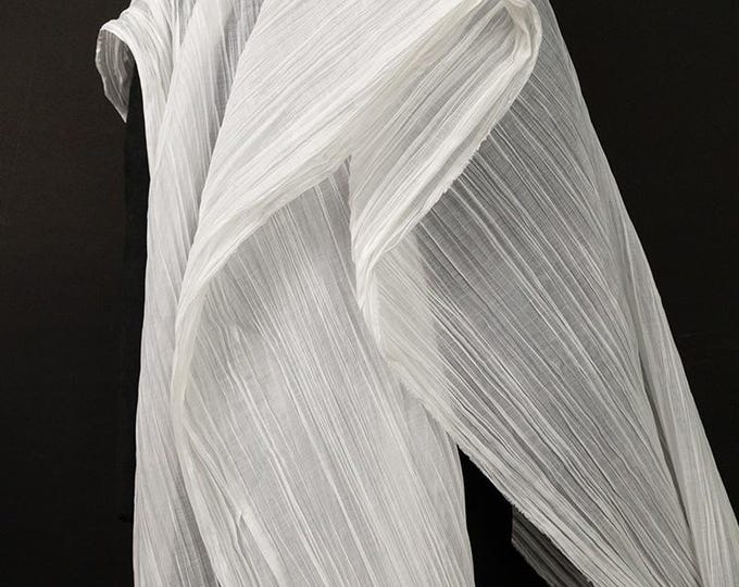 White Textured Wrinkled Fabric – 3D Pleated Dress DIY Material, Lightweight Flowing Fabric for Skirts, Dresses & Designer Clothing – 59"wide