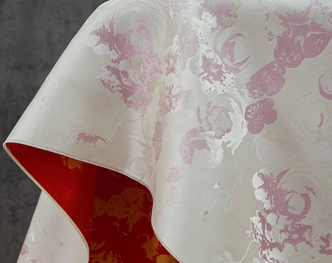 Reversible Rose Jacquard Fabric: Floral Embossed Weave, 65" Wide