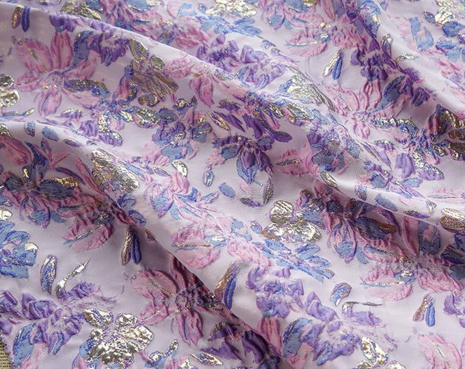 Gold thread jacquard fabric, pink purple 3D designer fabric, Upholstery, Prom dress, Decor, Costume & Sewing fabric, 55"W By 1 Meter on SALE