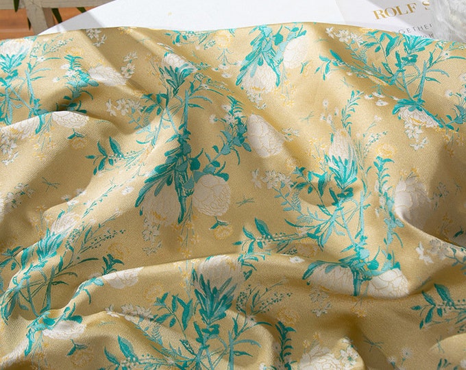 59"W Song Brocade Holding flowers Jacquard Brocade, Emperor Tibetan, cheongsam, sewing, Upholstery, Quilting, DIY, drapery, handbag, fabric