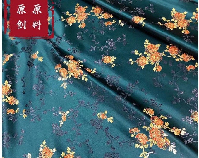 29.5"W Silk Brocade Damask Fabric even branch peony, Wedding Fabric, Chinese Fabric By 1 Meter on SALE, Upholstery, Quilting and Sewing