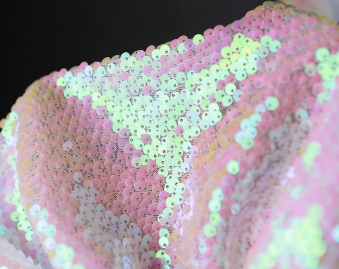 53“W Colorful pink fish scale sequins Fabric, Designer Fabric, Symphony Gradient Sequins fabric, Prom Dress, Doll Making, Sewing, DIY/Fabric