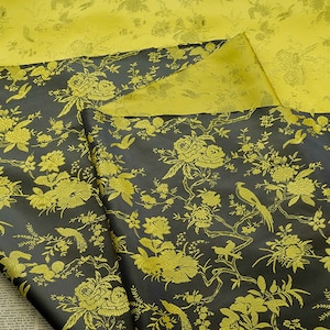 Black Gold Chinese Brocade Fabric Wild Bird and Azalea Cushion cover, pillow case, cheongsam, Qipao, Upholstery, Costume, bag, Sewing/Fabric