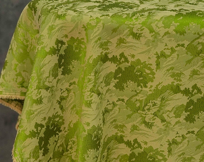 Reversible jacquard woven fabric, Green wave with embossed effects, Upholstery, bedding, Costume, Curtain, handbag, kimono/Fabric, 59"W
