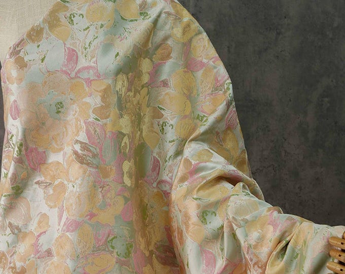 Soft oil painting flower Jacquard fabric, Contrasting gold, Upholstery, Dress, Sewing fabric, Upholstery, Decor, Jacket, 62"W by 1 yard