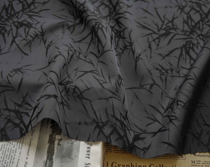 55"W Chinese Black bamboo Damask fabric, Silk Brocade Fabric, Upholstery, Decor, Costume, Curtain, Handbag, Sewing/Fabric by the meter