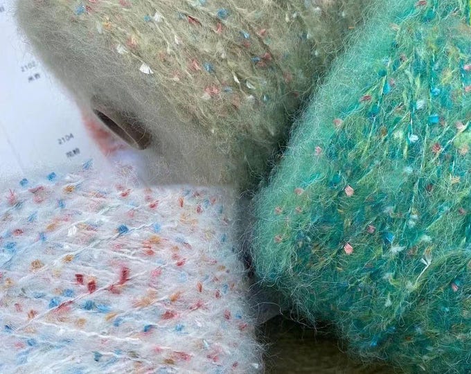 Doudou mohair hand knitted diy crocheted scarf material bag sweater hand mixed yarn ball, Sweater Material Kits, Scarves, Shawls, Blanket