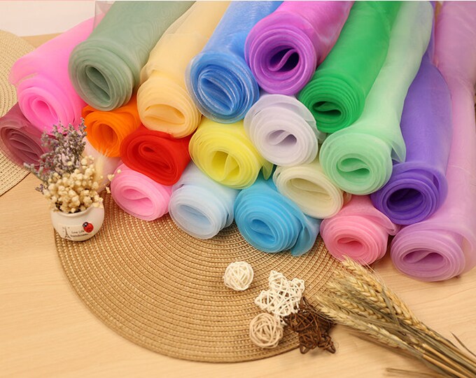 SALE: 44 colors Organza fabric, 59" Wide, sheer tulle, tutu Dress, Upholstery, Decor, Costume, Curtain, Handbag, Sewing/Fabric by the meter