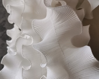 white waves lace, 9.5cm Wide 3D folds Ruffle Organza, Designer Fabric, Wedding, Gowns, Events, Decoration, Stiff shape & Texture fabric