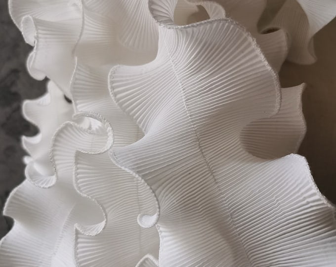 white waves lace, 9.5cm Wide 3D folds Ruffle Organza, Designer Fabric, Wedding, Gowns, Events, Decoration, Stiff shape & Texture fabric