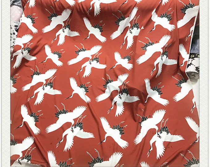 Japanese Printed Fabric, Crane pattern, Fabric for Dress, Kimono, home decor, Upholstery, Costume, handbag, Doll, DIY, Sewing by 1 meter