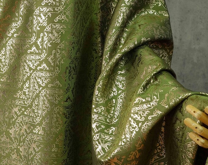 Jacquard fabric, Gold Weaving Ethnic Minority fabric, Upholstery, Sewing, DIY fabric, doll making, costume,  59"W By yard