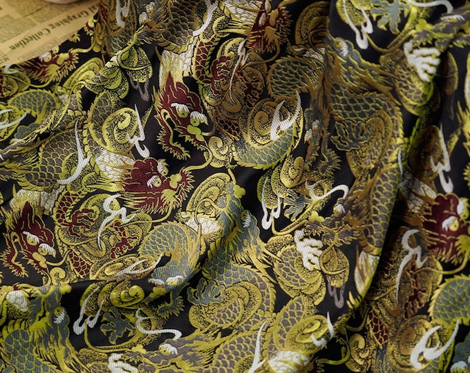 59"W Nishijin Chinese Dragon Fabric, Modern Japanese Jacquard silk brocade by the meter, High-end high-precision brocade for sewing