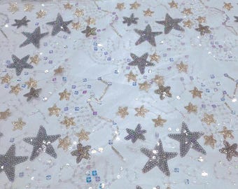 49"W Colorful Star Mesh Sequin Fabric • Sparkly Tulle Fabric for Dresses & Crafts, 4 colors to choose