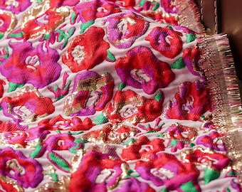 Gold thread jacquard fabric, red pink 3D designer fabric, Upholstery, Prom dress, Decor, Costume & Sewing fabric, 54"W By 1 Meter on SALE