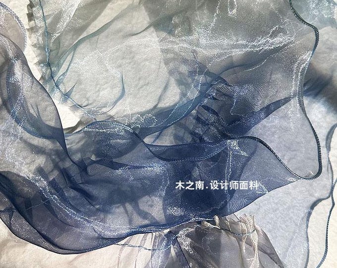 Two toned Fabric, 20cm Wide 3D folds Ruffle Organza, Designer Fabric, Wedding, Gowns, Events, Decoration, Stiff shape and Texture fabric