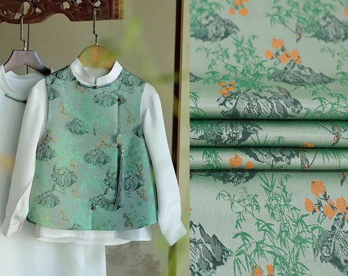 59"W Song Brocade Chinese Wishful Damask Silk Brocade, Emperor Tibetan robe, cheongsam, spinning Fabric, silk rayon sewing, Quilting, DIY