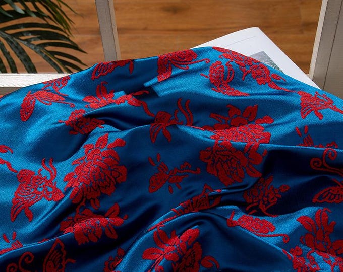 55" Silk Brocade, butterfly, Emperor Tibetan, Upholstery, Decor, Costume, Curtain, Handbag, Sewing, drapery, Quilting/Fabric by the meter