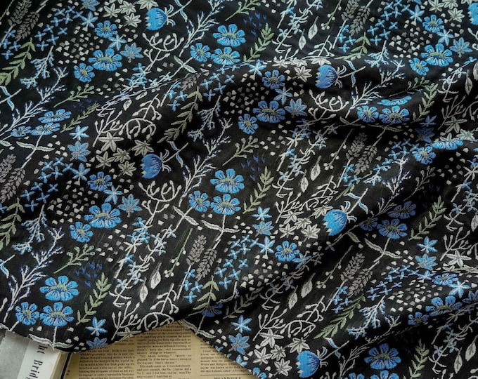 Blue flower jacquard fabric, 3D relief designer fabric, Upholstery, Decor, Costume, Curtain, Handbag, Sewing, DIY/Fabric by 1 meter, 57" W