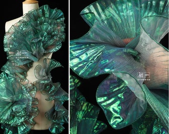 Two toned Fabric, 13cm Wide 3D folds Ruffle Organza, Designer Fabric, Wedding, Gowns, Events, Decoration, Stiff shape and Texture fabric