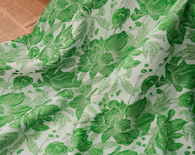 Green leaf jacquard fabric, 3D oil painting texture, designer fabric, Upholstery, quilting, Sewing bookbinding /fabric, 53"W By one Meter