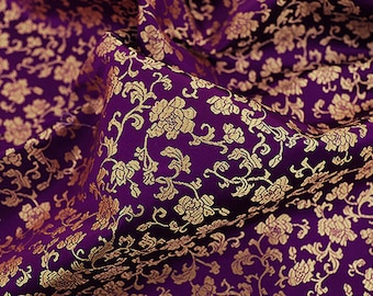 35"W Damask Brocade Fabric, Chinese flower Jacquard Satin Fabric, Upholstery, Decor, Costume, Curtain, Handbag, Sewing/Fabric by the meter